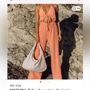 12th Tribe Apricot Halter Cutout Wide-Leg Jumpsuit XS NWOT